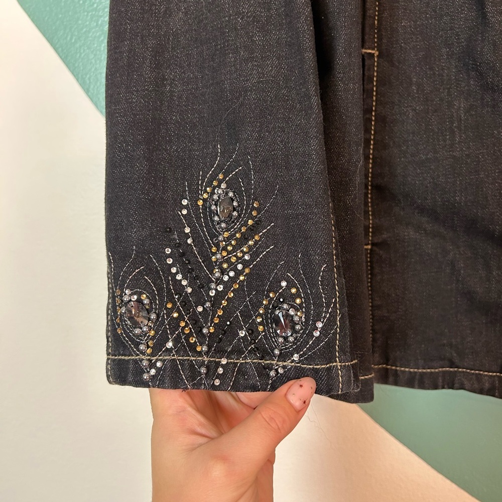 Ameri Mode Denim Embellished Peacock Rhinestone Z… - image 4